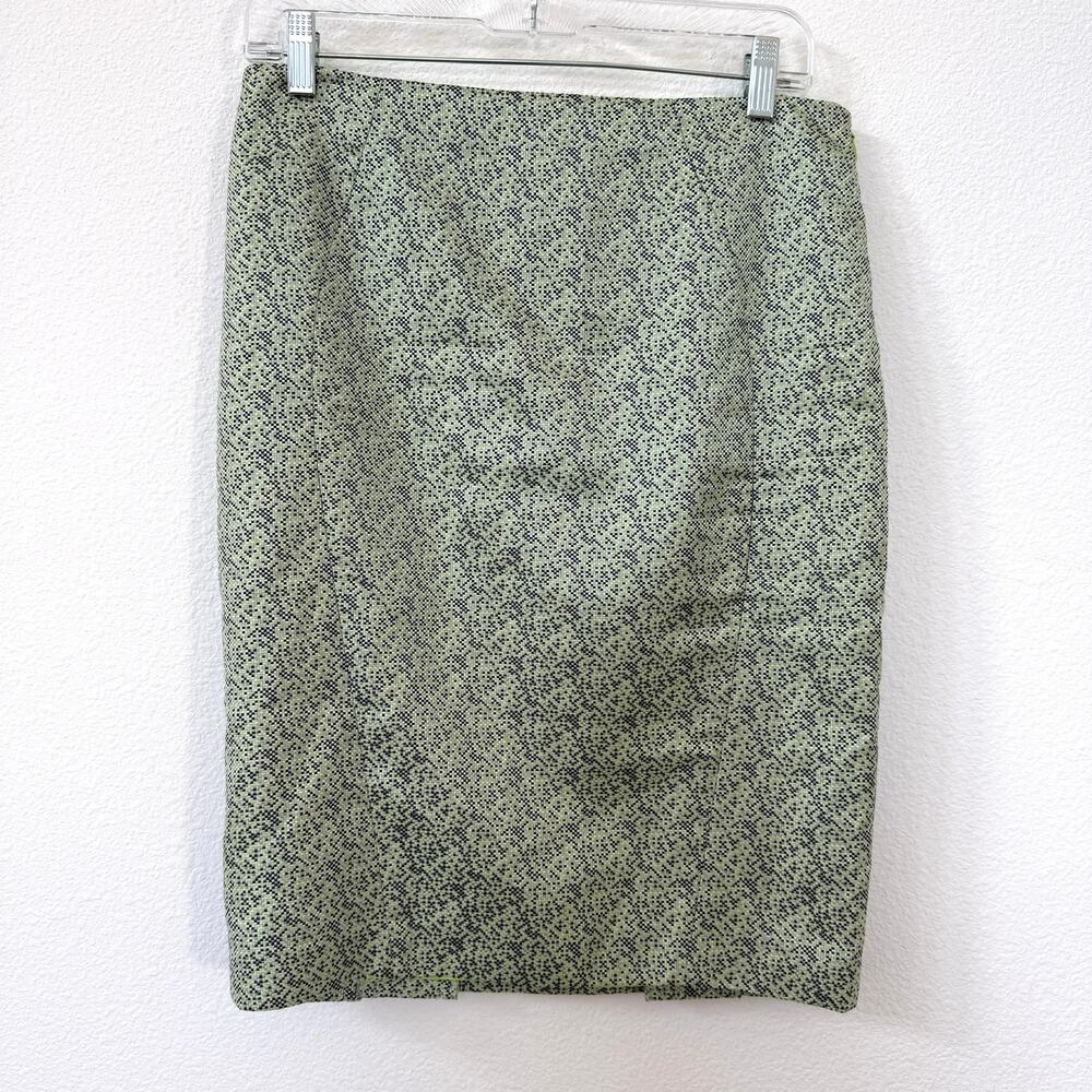 ELIE TAHARI Textured Pencil Skirt Green Geometric Lined Women M Classic Workwear